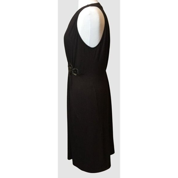 MixIt Sleeveless Deep V Neck Gathered Waist Embellished Brown Soft Knit Dress 16 - Picture 5 of 10